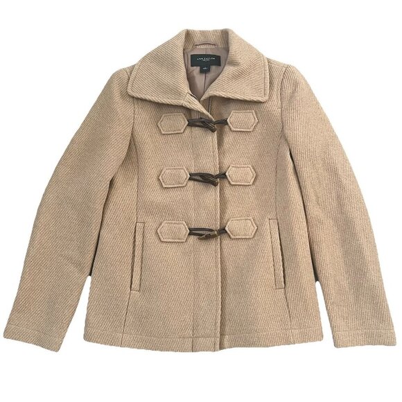 Ann Taylor Women’s Wool Blend Toggle Closure Pea Coat Size Small Camel Lined - Picture 1 of 9
